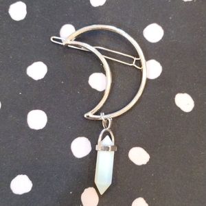 Crystal Crescent Moon Opalite Hair Clip Barrette
